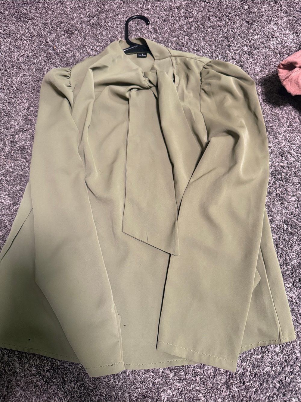 SHEIN Olive Green Tie-Neck Blouse